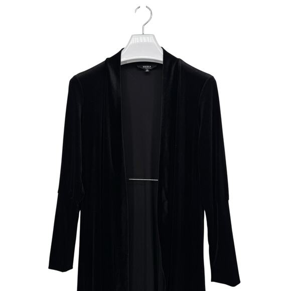 Hera Velvet Duster Open Front Sweater Womens M Black Elegant Loungewear Comfort - Picture 2 of 10